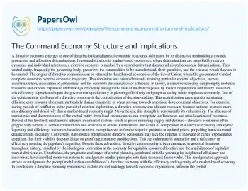 Essay on The Command Economy: Structure and Implications