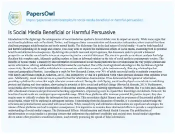 Essay on Is Social Media Beneficial or Harmful Persuasive