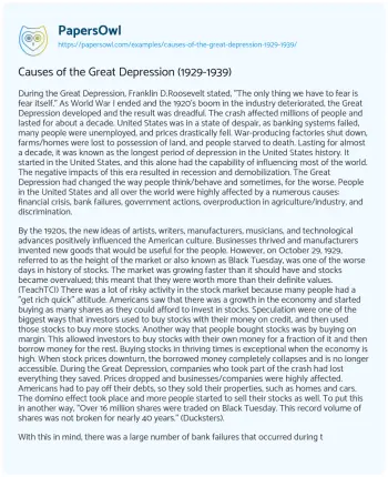 Essay on Causes of the Great Depression (1929-1939)