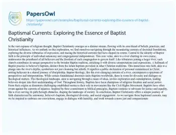 Essay on Baptismal Currents: Exploring the Essence of Baptist Christianity