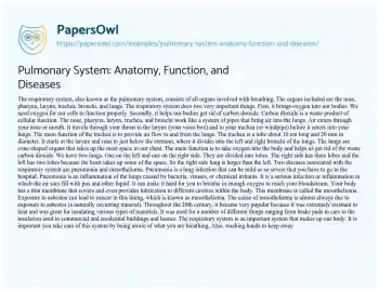 Essay on Pulmonary System: Anatomy, Function, and Diseases