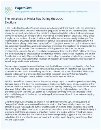 Essay on The Instances of Media Bias during the 2000 Elections