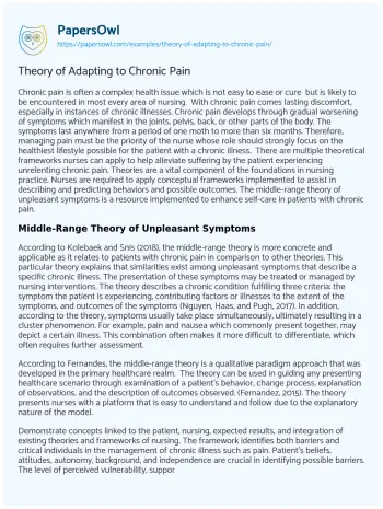 Essay on Theory of Adapting to Chronic Pain