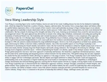 Essay on Vera Wang Leadership Style