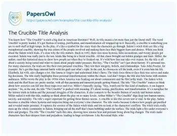 Essay on The Crucible Title Analysis