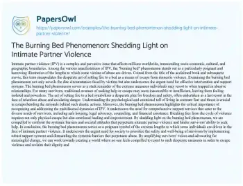 Essay on The Burning Bed Phenomenon: Shedding Light on Intimate Partner Violence