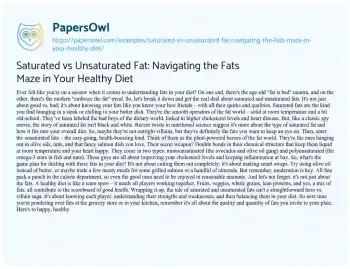 Essay on Saturated Vs Unsaturated Fat: Navigating the Fats Maze in your Healthy Diet