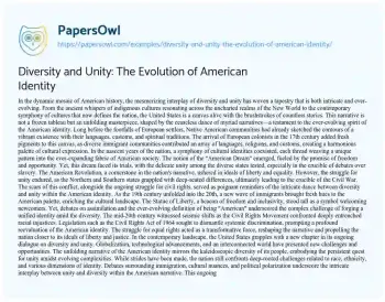 Essay on Diversity and Unity: the Evolution of American Identity