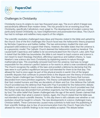 Essay on Challenges in Christianity