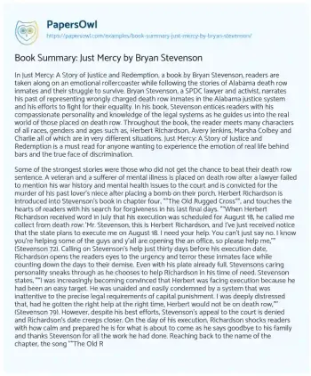 Essay on Book Summary: Just Mercy by Bryan Stevenson