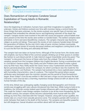 Essay on Does Romanticism of Vampires Condone Sexual Exploitation of Young Adults in Romantic Relationships?