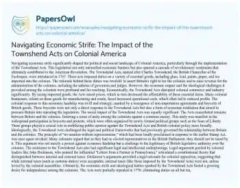 Essay on Navigating Economic Strife: the Impact of the Townshend Acts on Colonial America