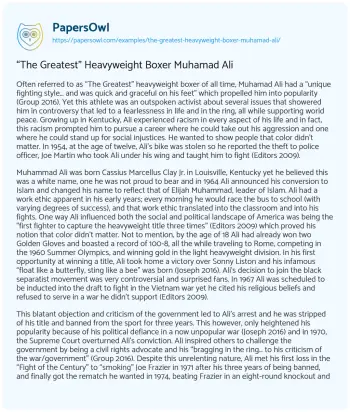 Essay on “The Greatest” Heavyweight Boxer Muhamad Ali