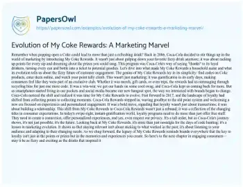 Essay on Evolution of my Coke Rewards: a Marketing Marvel