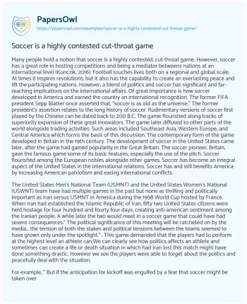 Essay on Soccer is a Highly Contested Cut-throat Game