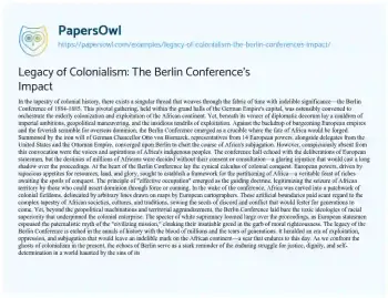 Essay on Legacy of Colonialism: the Berlin Conference’s Impact