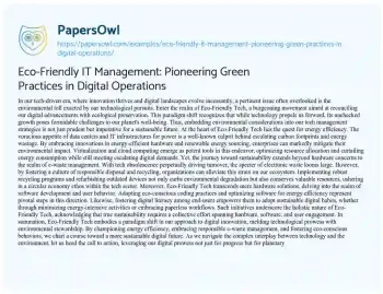 Essay on Eco-Friendly it Management: Pioneering Green Practices in Digital Operations