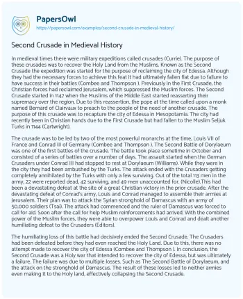 Essay on Second Crusade in Medieval History