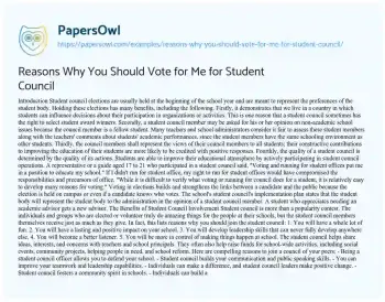 Essay on Reasons why you should Vote for me for Student Council