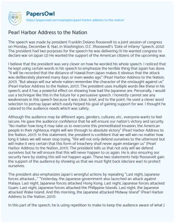 Essay on Pearl Harbor Address to the Nation