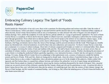 Essay on Embracing Culinary Legacy: the Spirit of “Foods Roots Haven”