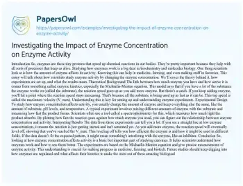 Essay on Investigating the Impact of Enzyme Concentration on Enzyme Activity