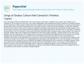 Essay on Songs of Sinaloa: Culture Ariel Camacho’s Timeless Legacy