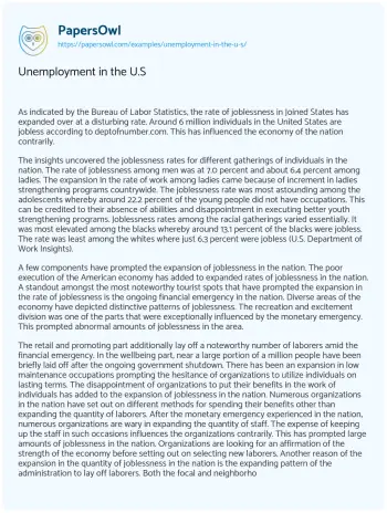 Essay on Unemployment in the U.S