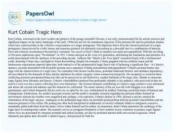 Essay on Kurt Cobain Tragic Hero