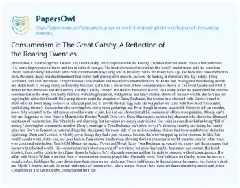 Essay on Consumerism in the Great Gatsby: a Reflection of the Roaring Twenties