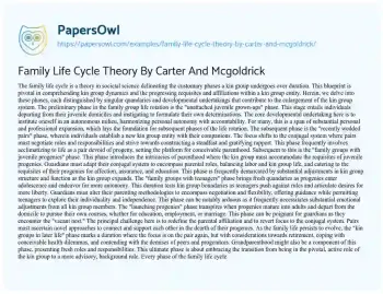 Essay on Family Life Cycle Theory by Carter and Mcgoldrick