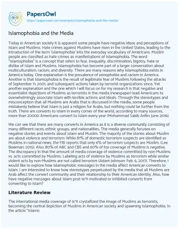 Essay on Islamophobia and the Media