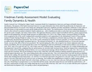 Essay on Friedman Family Assessment Model: Evaluating Family Dynamics & Health