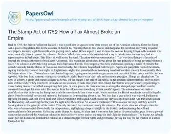 Essay on The Stamp Act of 1765: how a Tax Almost Broke an Empire