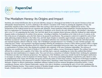 Essay on The Modalism Heresy: its Origins and Impact