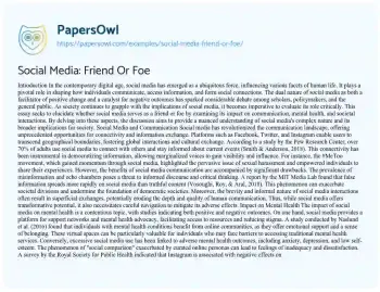 Essay on Social Media: Friend or Foe