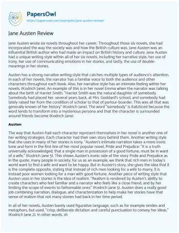 Essay on Jane Austen Review