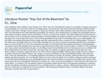 Essay on Literature Review: “Stay out of the Basement” by R.L. Stine