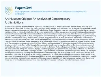 Essay on Art Museum Critique: an Analysis of Contemporary Art Exhibitions