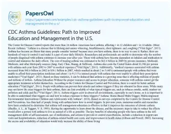 Essay on CDC Asthma Guidelines: Path to Improved Education and Management in the U.S.