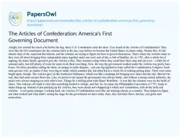 Essay on The Articles of Confederation: America’s First Governing Document