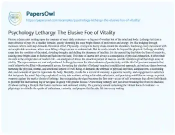 Essay on Psychology Lethargy: the Elusive Foe of Vitality