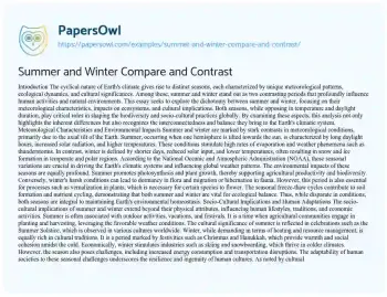 Essay on Summer and Winter Compare and Contrast