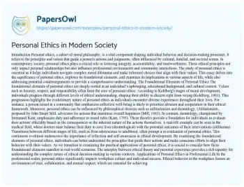 Essay on Personal Ethics in Modern Society