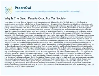 Essay on Why is the Death Penalty Good for our Society