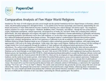 Essay on Comparative Analysis of Five Major World Religions