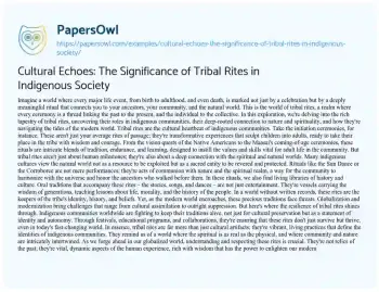 Essay on Cultural Echoes: the Significance of Tribal Rites in Indigenous Society