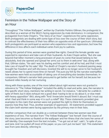 Essay on Feminism in the Yellow Wallpaper and the Story of an Hour