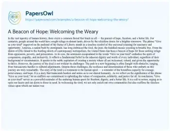 Essay on A Beacon of Hope: Welcoming the Weary