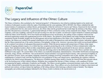 Essay on The Legacy and Influence of the Olmec Culture